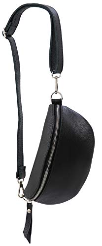 SH Leder ® echt Leder Hüfttasche Damen Herren Unisex Gürteltasche für Festival Reise Bauchtasche kleine Crossbody Bag Frauen Ledertasche 23x12cm AVA G292 (Schwarz) von SH Leder