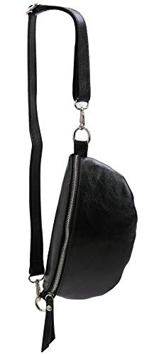 SH Leder ® echt Leder Hüfttasche Damen Herren Unisex Gürteltasche für Festival Reise Bauchtasche kleine Crossbody Bag Frauen Ledertasche 23x12cm AVA G292 (Schwarz Metallic) von SH Leder