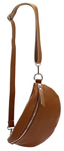 SH Leder ® echt Leder Hüfttasche Damen Herren Unisex Gürteltasche für Festival Reise Bauchtasche mittelgroße Crossbody Bag Frauen Ledertasche 27x15cm Karla G359 (Cognac) von SH Leder