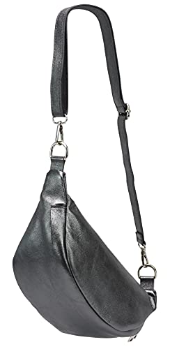 SH Leder ® echt Leder Hüfttasche Damen Herren Unisex Gürteltasche für Festival Reise Bauchtasche mittelgroße Crossbody Bag Frauen Ledertasche 32x17cm Marie G528 (Anthrazit Metallic) von SH Leder