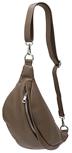 SH Leder ® echt Leder Hüfttasche Damen Herren Unisex Gürteltasche für Festival Reise Bauchtasche mittelgroße Crossbody Bag Frauen Ledertasche 32x17cm Marie G528 (Dunkeltaupe) von SH Leder