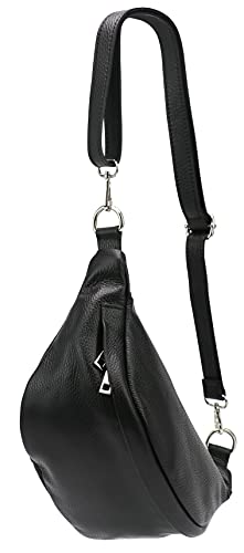 SH Leder ® echt Leder Hüfttasche Damen Herren Unisex Gürteltasche für Festival Reise Bauchtasche mittelgroße Crossbody Bag Frauen Ledertasche 32x17cm Marie G528 (Schwarz) von SH Leder