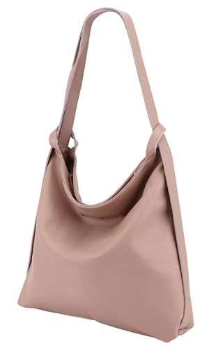 SH Leder 2in1 Handtasche Rucksack Damen Schultertasche DayPack CityRucksack aus Echt genarbt Leder (B 37cm x H 35cm) Rica G699 (Nude) von SH Leder