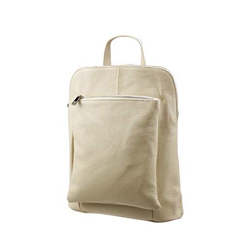 SH Leder 3in1 Handtasche Rucksack Damen Schultertasche Umhängertasche aus Echt genarbt Leder (B29cm x H35cm x T11cm) Leonie G688 (Beige) von SH Leder