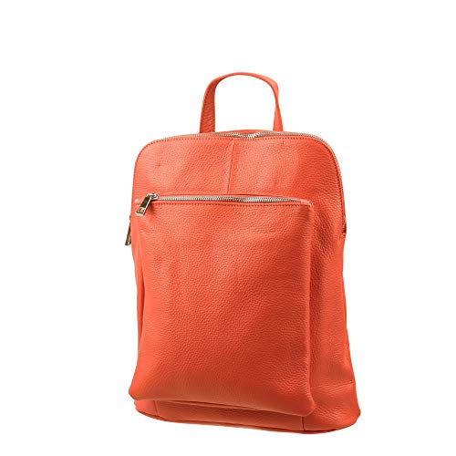 SH Leder 3in1 Handtasche Rucksack Damen Schultertasche Umhängertasche aus Echt genarbt Leder (B29cm x H35cm x T11cm) Leonie G688 (Orange) von SH Leder