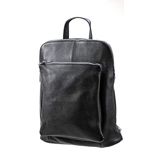 SH Leder 3in1 Handtasche Rucksack Damen Schultertasche Umhängertasche aus Echt genarbt Leder (B29cm x H35cm x T11cm) Leonie G688 (Schwarz) von SH Leder