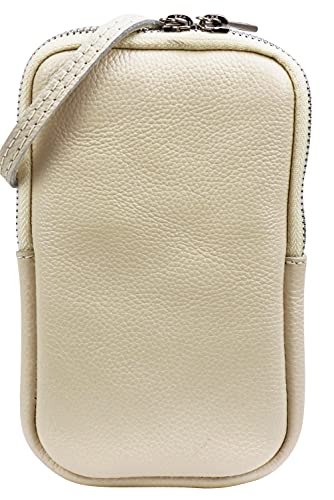 SH Leder Damen Echtleder Handytasche Umhängetasche Geldbörse Multifunktion Beutel Mini Bote Abnehmbar Verstellbar Schultergurt Handy bis 6,8 Zoll 11x18cm Jana G269 (Beige) von SH Leder