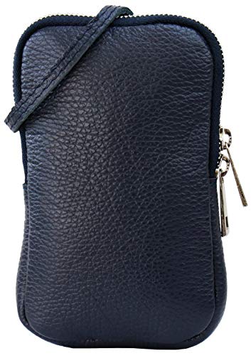 SH Leder Damen Echtleder Handytasche Umhängetasche Geldbörse Multifunktion Beutel Mini Bote Abnehmbar Verstellbar Schultergurt Handy bis 6,8 Zoll 11x18cm Jana G269 (Dunkel Blau) von SH Leder