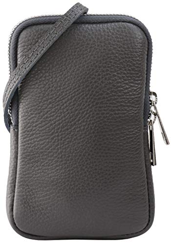SH Leder Damen Echtleder Handytasche Umhängetasche Geldbörse Multifunktion Beutel Mini Bote Abnehmbar Verstellbar Schultergurt Handy bis 6,8 Zoll 11x18cm Jana G269 (Dunkel Grau) von SH Leder