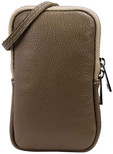 SH Leder Damen Echtleder Handytasche Umhängetasche Geldbörse Multifunktion Beutel Mini Bote Abnehmbar Verstellbar Schultergurt Handy bis 6,8 Zoll 11x18cm Jana G269 (Dunkel Taupe) von SH Leder