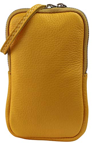 SH Leder Damen Echtleder Handytasche Umhängetasche Geldbörse Multifunktion Beutel Mini Bote Abnehmbar Verstellbar Schultergurt Handy bis 6,8 Zoll 11x18cm Jana G269 (Gelb) von SH Leder