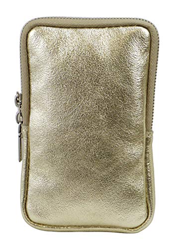 SH Leder Damen Echtleder Handytasche Umhängetasche Geldbörse Multifunktion Beutel Mini Bote Abnehmbar Verstellbar Schultergurt Handy bis 6,8 Zoll 11x18cm Jana G269 (Gold) von SH Leder