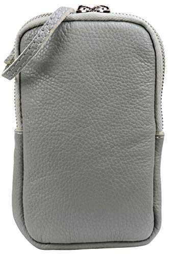 SH Leder Damen Echtleder Handytasche Umhängetasche Geldbörse Multifunktion Beutel Mini Bote Abnehmbar Verstellbar Schultergurt Handy bis 6,8 Zoll 11x18cm Jana G269 (Hell Grau) von SH Leder