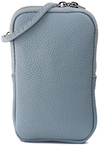 SH Leder Damen Echtleder Handytasche Umhängetasche Geldbörse Multifunktion Beutel Mini Bote Abnehmbar Verstellbar Schultergurt Handy bis 6,8 Zoll 11x18cm Jana G269 (Hellblau) von SH Leder
