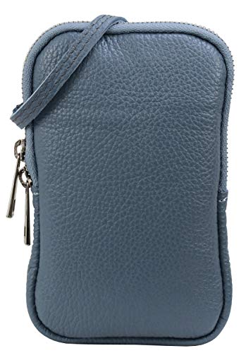 SH Leder Damen Echtleder Handytasche Umhängetasche Geldbörse Multifunktion Beutel Mini Bote Abnehmbar Verstellbar Schultergurt Handy bis 6,8 Zoll 11x18cm Jana G269 (Jeansblau) von SH Leder