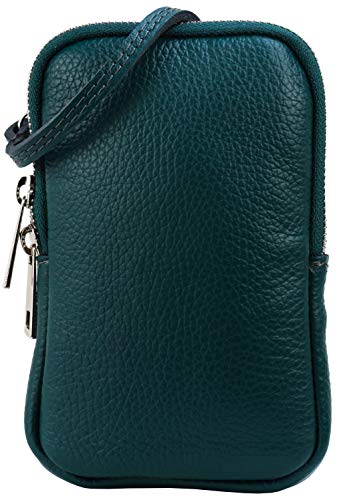 SH Leder Damen Echtleder Handytasche Umhängetasche Geldbörse Multifunktion Beutel Mini Bote Abnehmbar Verstellbar Schultergurt Handy bis 6,8 Zoll 11x18cm Jana G269 (Petrol) von SH Leder