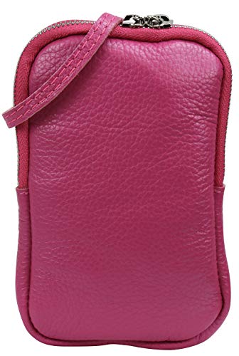 SH Leder Damen Echtleder Handytasche Umhängetasche Geldbörse Multifunktion Beutel Mini Bote Abnehmbar Verstellbar Schultergurt Handy bis 6,8 Zoll 11x18cm Jana G269 (Pink) von SH Leder