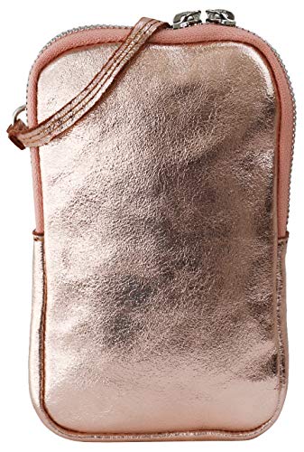 SH Leder Damen Echtleder Handytasche Umhängetasche Geldbörse Multifunktion Beutel Mini Bote Abnehmbar Verstellbar Schultergurt Handy bis 6,8 Zoll 11x18cm Jana G269 (Rose Gold) von SH Leder