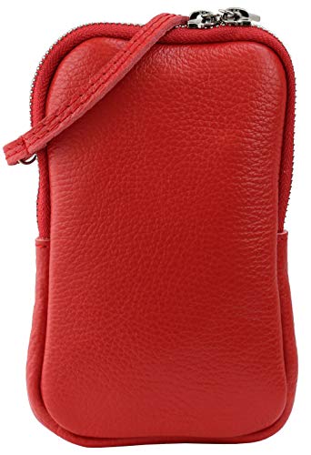 SH Leder Damen Echtleder Handytasche Umhängetasche Geldbörse Multifunktion Beutel Mini Bote Abnehmbar Verstellbar Schultergurt Handy bis 6,8 Zoll 11x18cm Jana G269 (Rot) von SH Leder