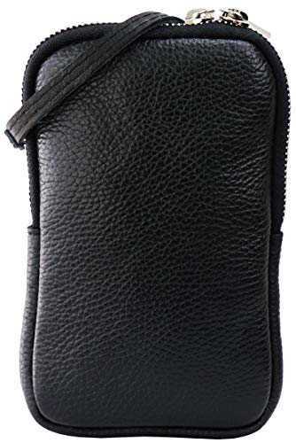 SH Leder Damen Echtleder Handytasche Umhängetasche Geldbörse Multifunktion Beutel Mini Bote Abnehmbar Verstellbar Schultergurt Handy bis 6,8 Zoll 11x18cm Jana G269 (Schwarz) von SH Leder