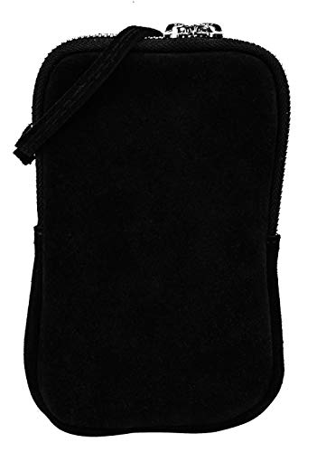 SH Leder Damen Echtleder Handytasche Umhängetasche Geldbörse Multifunktion Beutel Mini Bote Abnehmbar Verstellbar Schultergurt Handy bis 6,8 Zoll 11x18cm Jana G269 (Schwarz Wildleder) von SH Leder