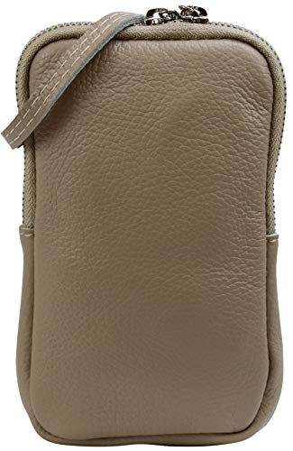 SH Leder Damen Echtleder Handytasche Umhängetasche Geldbörse Multifunktion Beutel Mini Bote Abnehmbar Verstellbar Schultergurt Handy bis 6,8 Zoll 11x18cm Jana G269 (Taupe) von SH Leder
