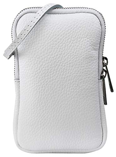 SH Leder Damen Echtleder Handytasche Umhängetasche Geldbörse Multifunktion Beutel Mini Bote Abnehmbar Verstellbar Schultergurt Handy bis 6,8 Zoll 11x18cm Jana G269 (Weiss) von SH Leder