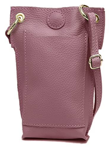 SH Leder Damen Echtleder Umhängetasche Handytasche Geldbörse Multifunktion Beutel Mini Bote Abnehmbar Verstellbar Schultergurt Handy bis 6,8 Zoll 14x20cm Jessy G298 (Altrosa) von SH Leder