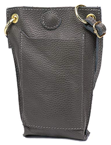 SH Leder Damen Echtleder Umhängetasche Handytasche Geldbörse Multifunktion Beutel Mini Bote Abnehmbar Verstellbar Schultergurt Handy bis 6,8 Zoll 14x20cm Jessy G298 (Dunkelgrau) von SH Leder