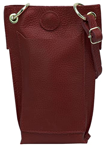 SH Leder Damen Echtleder Umhängetasche Handytasche Geldbörse Multifunktion Beutel Mini Bote Abnehmbar Verstellbar Schultergurt Handy bis 6,8 Zoll 14x20cm Jessy G298 (Dunkelrot) von SH Leder