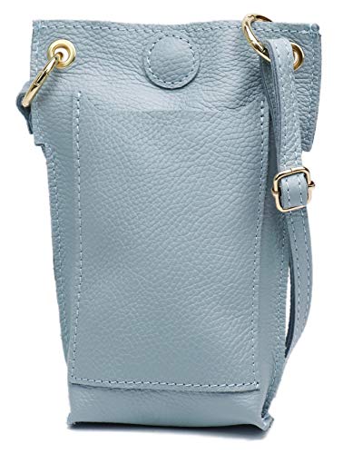 SH Leder Damen Echtleder Umhängetasche Handytasche Geldbörse Multifunktion Beutel Mini Bote Abnehmbar Verstellbar Schultergurt Handy bis 6,8 Zoll 14x20cm Jessy G298 (Hellblau) von SH Leder