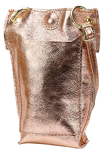 SH Leder Damen Echtleder Umhängetasche Handytasche Geldbörse Multifunktion Beutel Mini Bote Abnehmbar Verstellbar Schultergurt Handy bis 6,8 Zoll 14x20cm Jessy G298 (Rosegold) von SH Leder