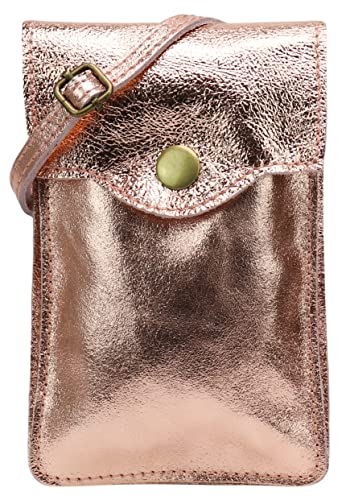 SH Leder Damen Handytasche Umhängetasche Geldbörse Multifunktion Beutel Schultertasche aus Echtleder Verstellbar Schultergurt Handy bis 6.8 Zoll 12x19cm ADA G3282 (Rosegold) von SH Leder