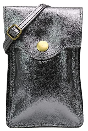 SH Leder Damen Handytasche Umhängetasche Geldbörse Multifunktion Beutel Schultertasche aus Echtleder Verstellbar Schultergurt Handy bis 6.8 Zoll 12x19cm ADA G3282 (Anthrazit Metallic) von SH Leder