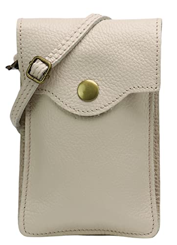 SH Leder Damen Handytasche Umhängetasche Geldbörse Multifunktion Beutel Schultertasche aus Echtleder Verstellbar Schultergurt Handy bis 6.8 Zoll 12x19cm ADA G3282 (Beige) von SH Leder