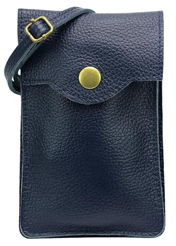 SH Leder Damen Handytasche Umhängetasche Geldbörse Multifunktion Beutel Schultertasche aus Echtleder Verstellbar Schultergurt Handy bis 6.8 Zoll 12x19cm ADA G3282 (Dunkelblau) von SH Leder