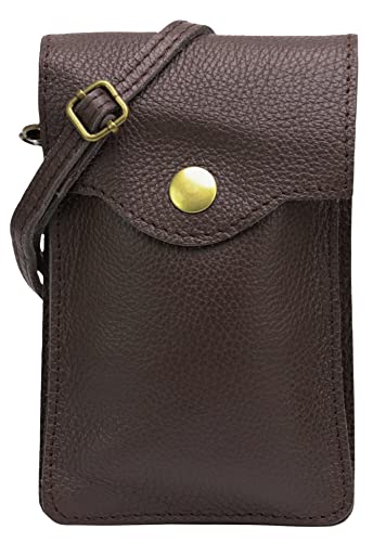 SH Leder Damen Handytasche Umhängetasche Geldbörse Multifunktion Beutel Schultertasche aus Echtleder Verstellbar Schultergurt Handy bis 6.8 Zoll 12x19cm ADA G3282 (Dunkelbraun) von SH Leder