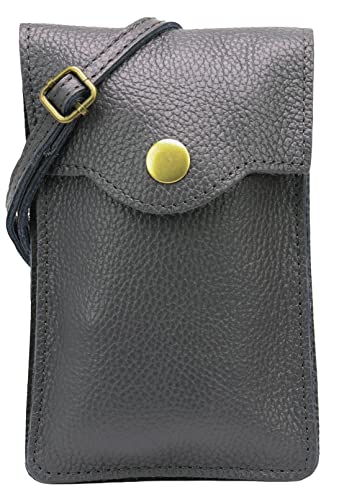 SH Leder Damen Handytasche Umhängetasche Geldbörse Multifunktion Beutel Schultertasche aus Echtleder Verstellbar Schultergurt Handy bis 6.8 Zoll 12x19cm ADA G3282 (Dunkelgrau) von SH Leder