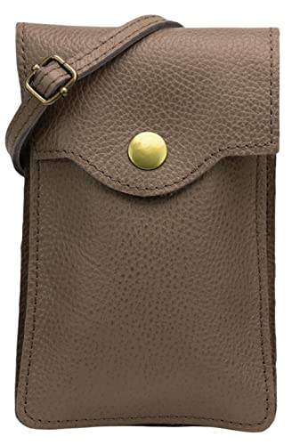 SH Leder Damen Handytasche Umhängetasche Geldbörse Multifunktion Beutel Schultertasche aus Echtleder Verstellbar Schultergurt Handy bis 6.8 Zoll 12x19cm ADA G3282 (Dunkeltaupe) von SH Leder