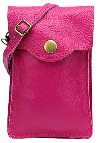 SH Leder Damen Handytasche Umhängetasche Geldbörse Multifunktion Beutel Schultertasche aus Echtleder Verstellbar Schultergurt Handy bis 6.8 Zoll 12x19cm ADA G3282 (Pink) von SH Leder