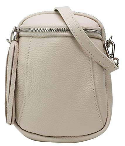 SH Leder Damen Handytasche Umhängetasche Geldbörse Multifunktion Beutel Schultertasche aus Echtleder Verstellbar Schultergurt Handy bis 6.9 Zoll 14x19.5cm Emma G328 (Beige) von SH Leder