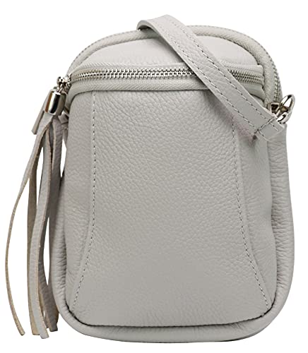 SH Leder Damen Handytasche Umhängetasche Geldbörse Multifunktion Beutel Schultertasche aus Echtleder Verstellbar Schultergurt Handy bis 6.9 Zoll 14x19.5cm Emma G328 (Hellgrau) von SH Leder