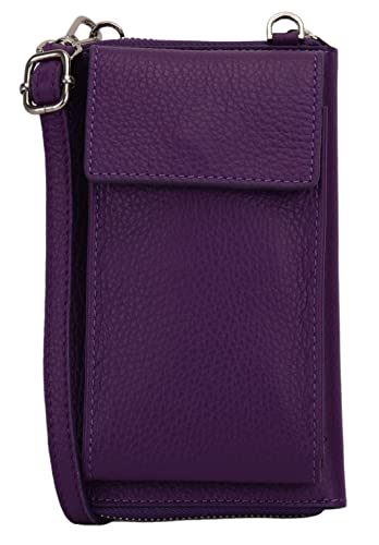 SH Leder Damen Handytasche Umhängetasche Geldbörse Multifunktion Beutel aus Echtleder Verstellbar Schultergurt Handy bis 6,5 Zoll 11,50x19cm Sarah G339 (Lila) von SH Leder