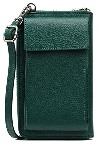 SH Leder Damen Handytasche Umhängetasche Geldbörse Multifunktion Beutel aus Echtleder Verstellbar Schultergurt Handy bis 6,5 Zoll 11,50x19cm Sarah G339 (Moosgrün) von SH Leder