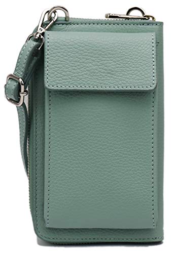 SH Leder Damen Handytasche Umhängetasche Geldbörse Multifunktion Beutel aus Echtleder Verstellbar Schultergurt Handy bis 6,5 Zoll 11,50x19cm Sarah G339 (Wassergrün) von SH Leder