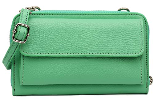 SH Leder Damen Handytasche Umhängetasche Geldbörse Multifunktion Beutel aus Echtleder Verstellbar Schultergurt Handy bis 6,7 Zoll 11,50x19cm Vera G368 (Hellgrün) von SH Leder