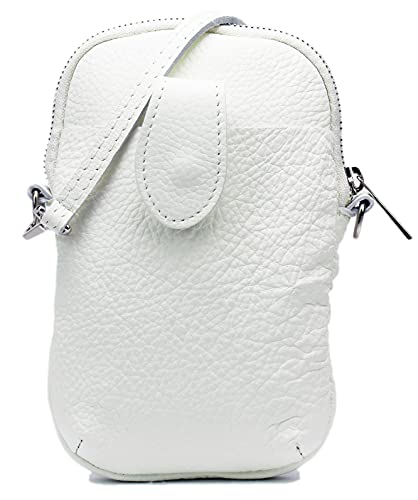 SH Leder Damen Umhängetasche Handytasche Multifunktion Geldbörse Beutel aus Echtleder Verstellbar Schultergurt Handy bis 7 Zoll 20x14cm Rose G345 (Weiss) von SH Leder