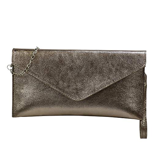 SH Leder Echtleder Clutch Umhängetasche kleine Tasche Abendtasche in Wildleder oder Metallic 31,5x16,5cm Palma G299 (Bronze) von SH Leder