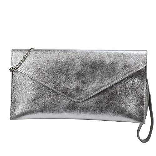 SH Leder Echtleder Clutch Umhängetasche kleine Tasche Abendtasche in Wildleder oder Metallic 31,5x16,5cm Palma G299 (Silber) von SH Leder