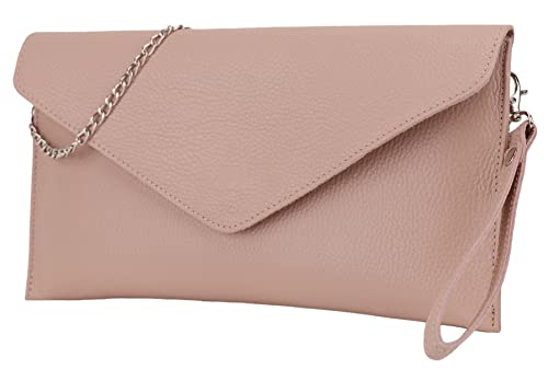 SH Leder Echtleder Clutch Umhängetasche kleine Tasche elegant Abendtasche in genarbt Rindleder mit Tragkette 31,5x16,5cm Saya G369 (Nude) von SH Leder